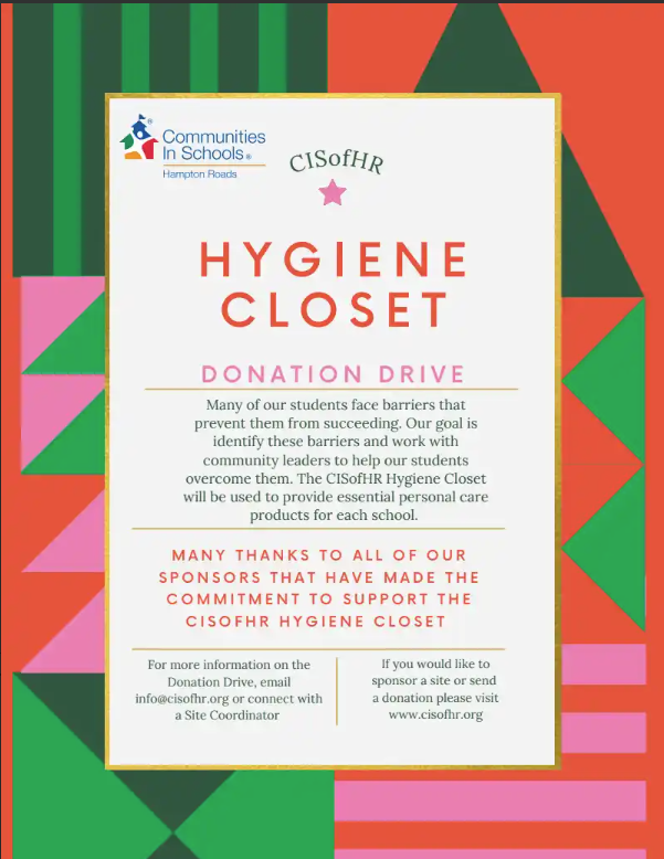 Hygiene closet donation drive flyer